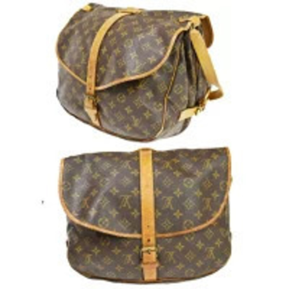 Louis Vuitton Shoulder Monogram Bag Leather Saumur Brown